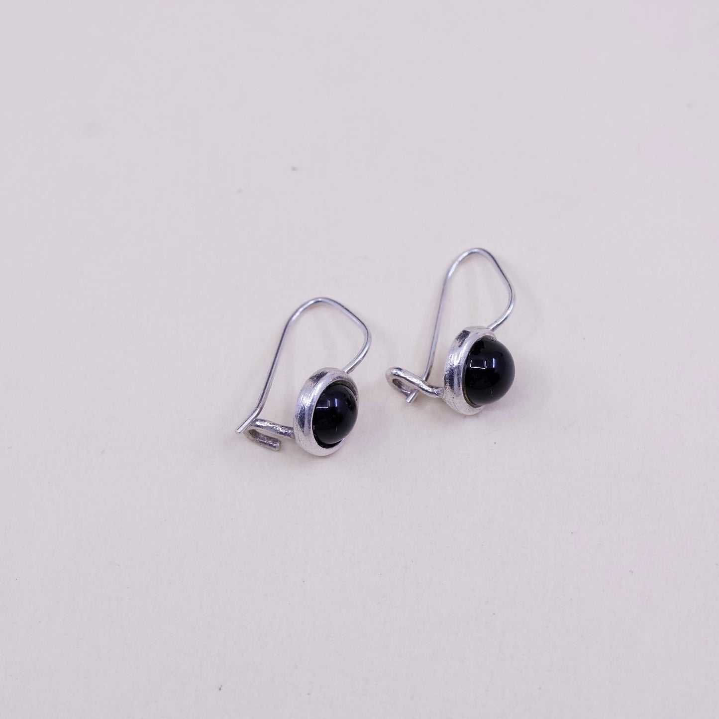 Vintage Sterling 925 silver handmade earrings with round obsidian drops