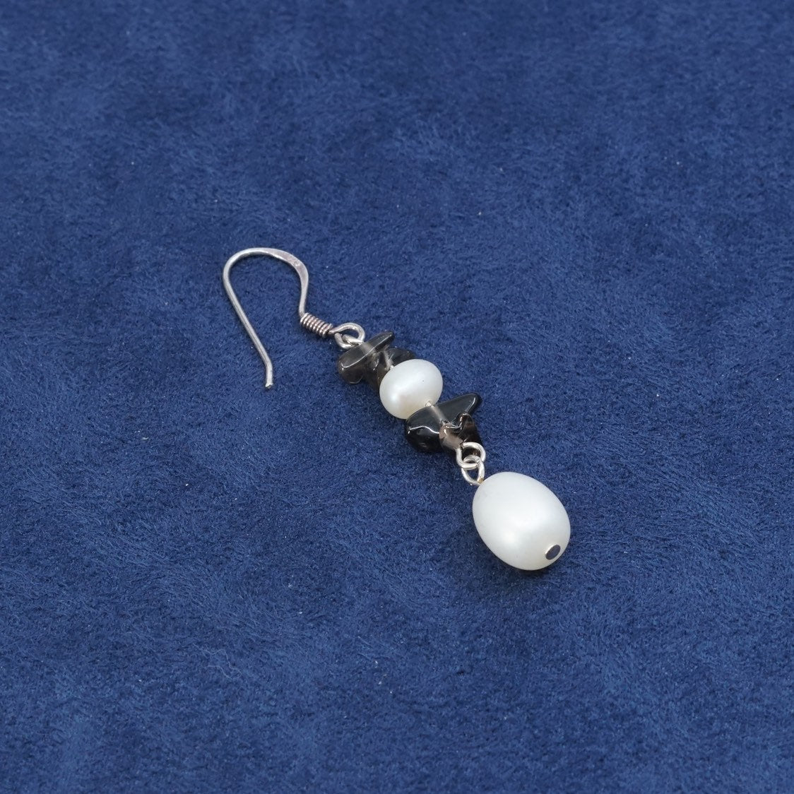 vtg Sterling silver handmade earrings, 925 w/ pearl and crystal drops