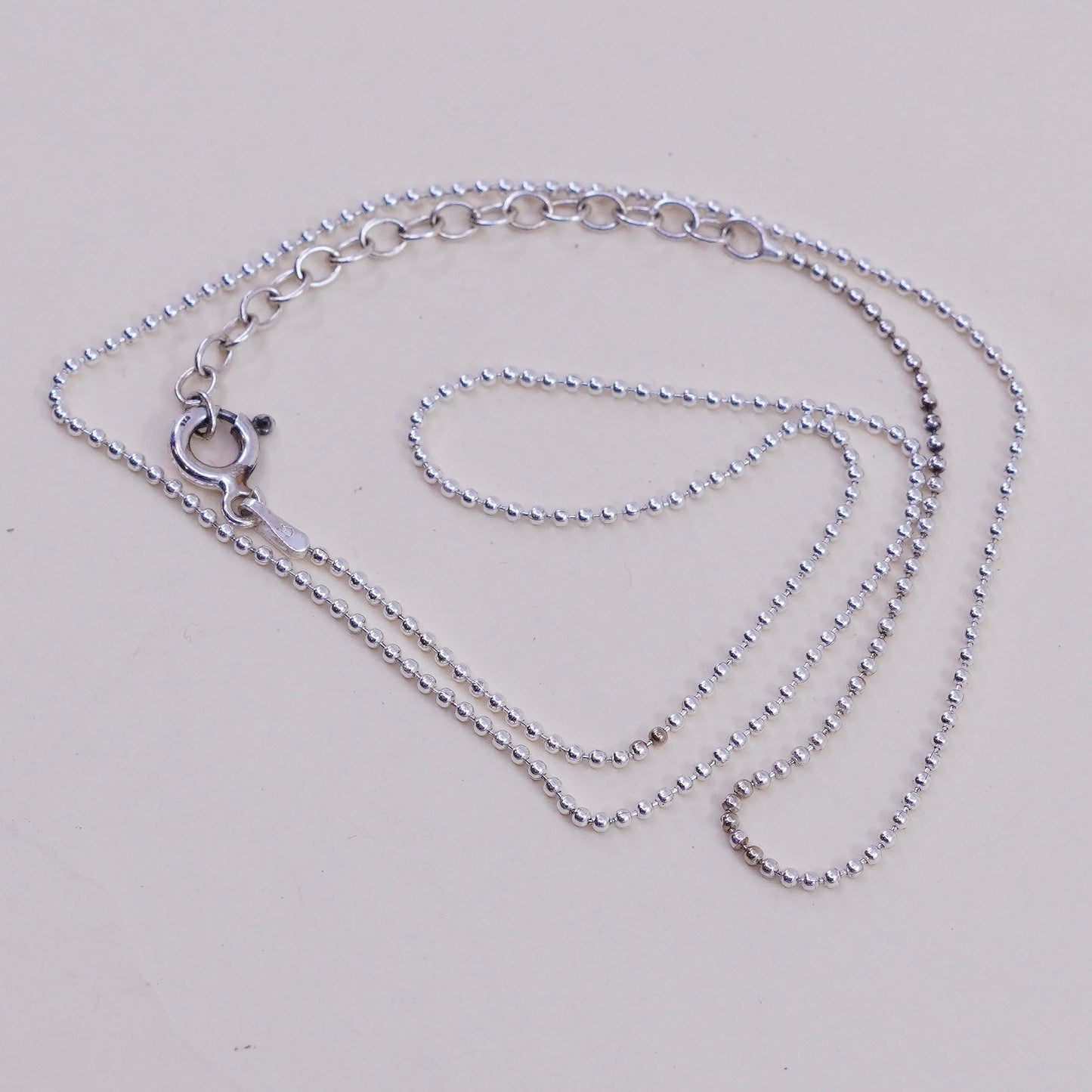 16+2”, 1mm, Vintage sterling silver beads chain, 925 necklace