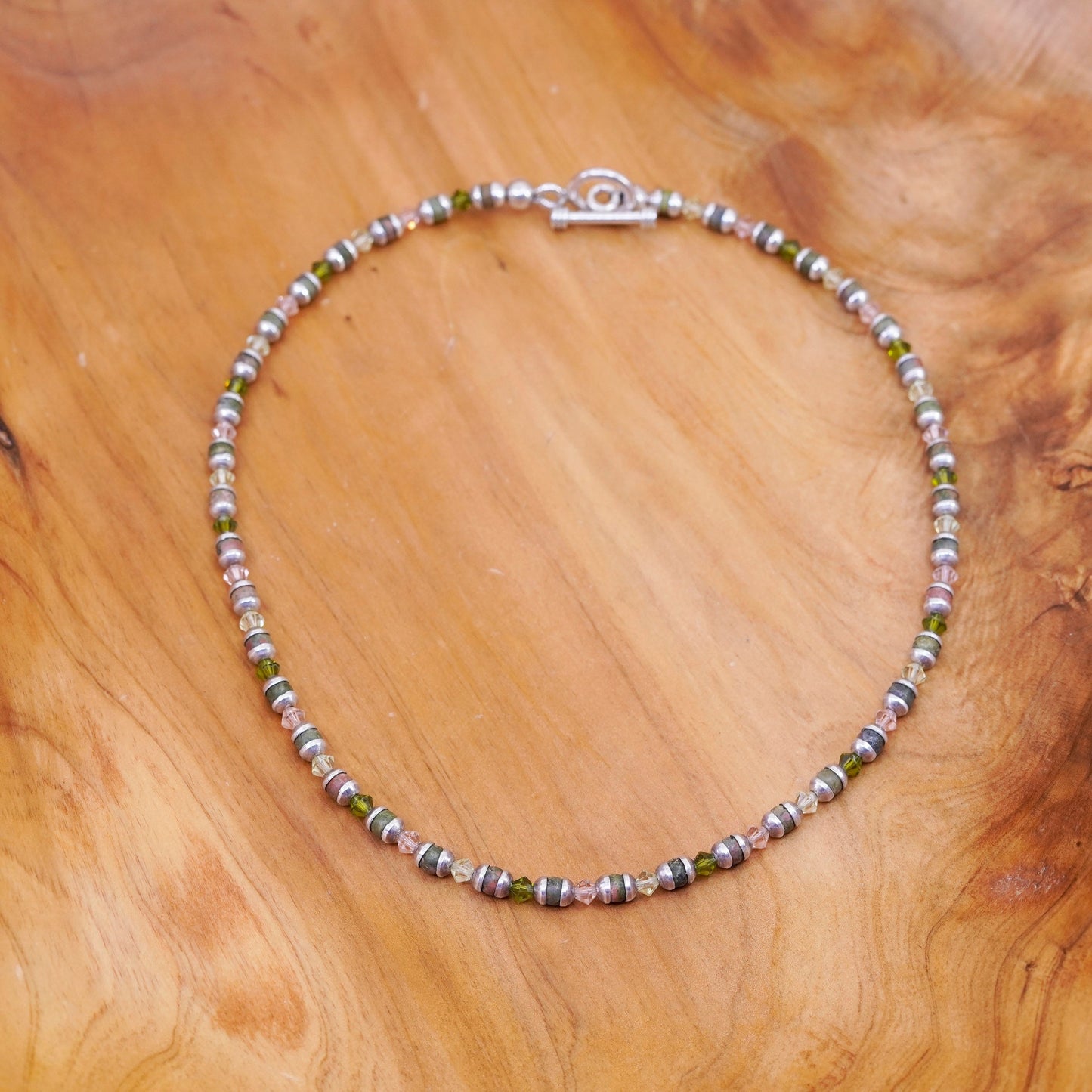 16”, vintage sterling 925 silver handmade necklace with jasper beads