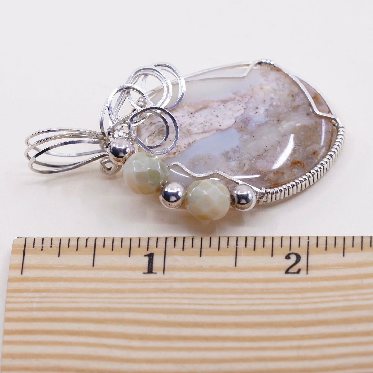 vtg southwestern sterling silver handmade pendant, 925 with crazy lace agate
