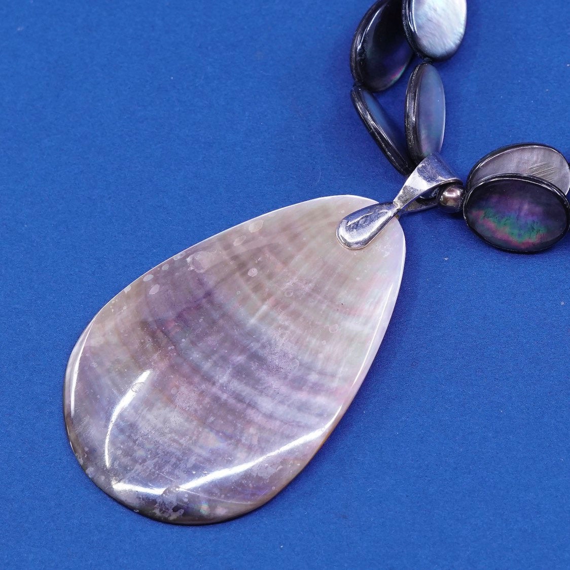 18", Lucas Lameth Sterling silver necklace, 925 w/ abalone N teardrop pendant