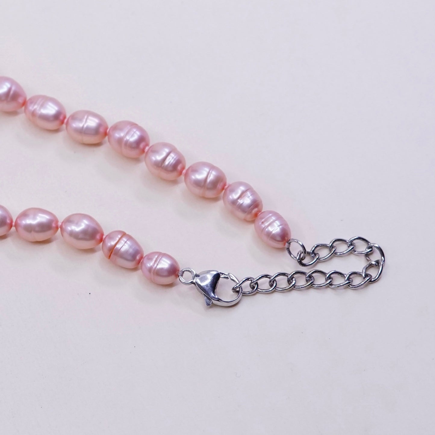 18+2”, 6-7mm freshwater pink pearl necklace chain w/ sterling 925 silver clasp