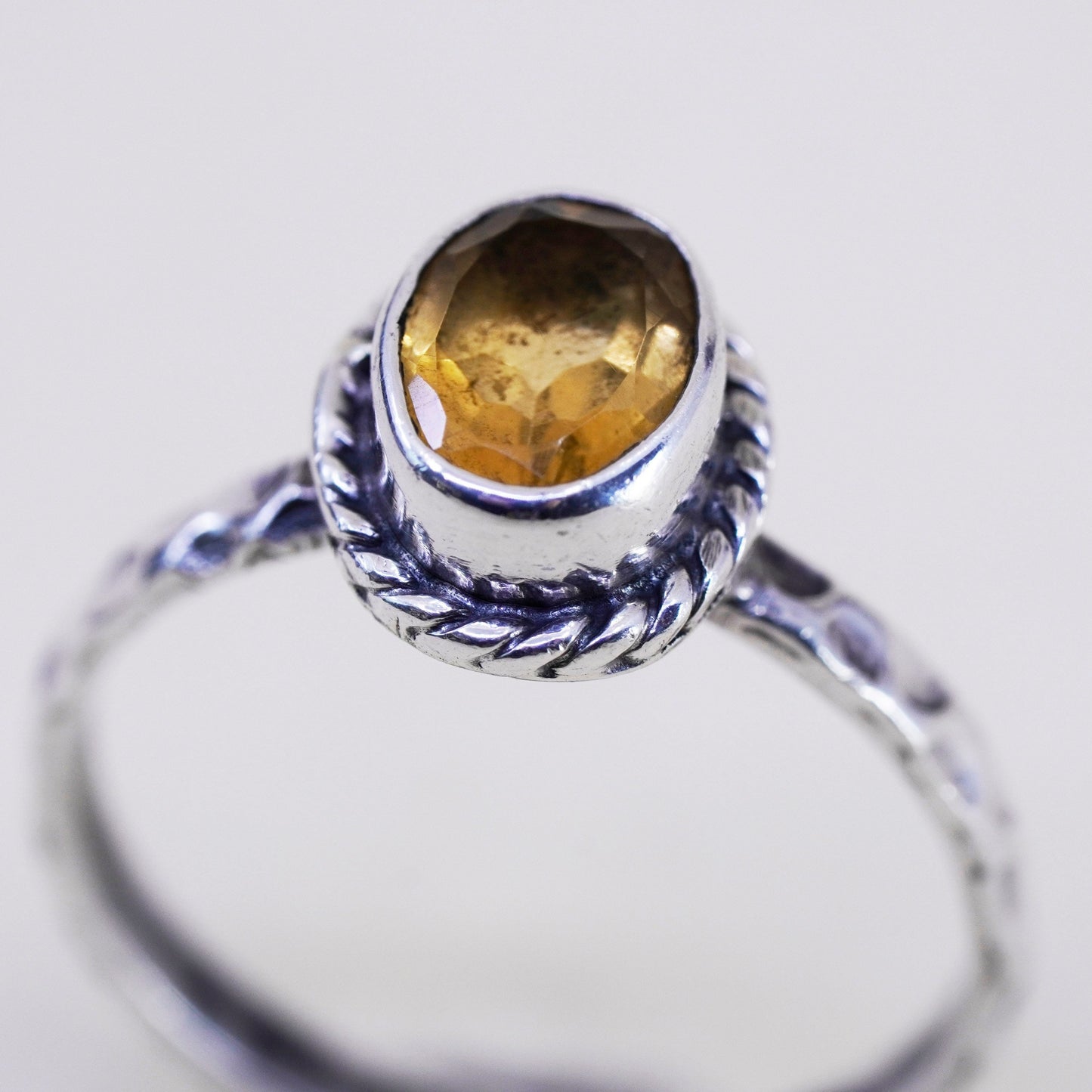Size 8.25, vintage Sterling silver handmade ring, stackable 925 band citrine