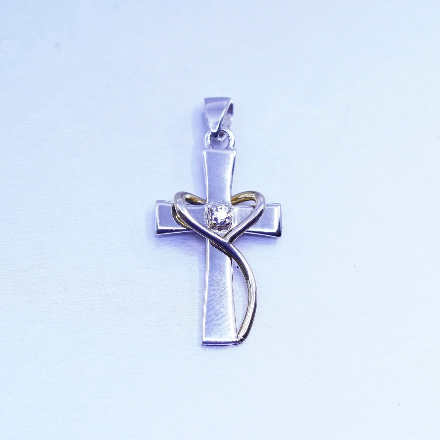 two tone sterling 925 silver handmade cross pendant “live by faith one day