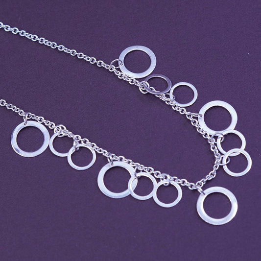 16”, vintage Sterling silver necklace, 925 circle chain cluster circle pendant