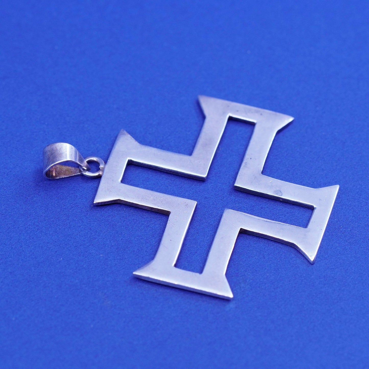 Vtg Mexico handmade Jerusalem Cross Pendant 925 Sterling Silver