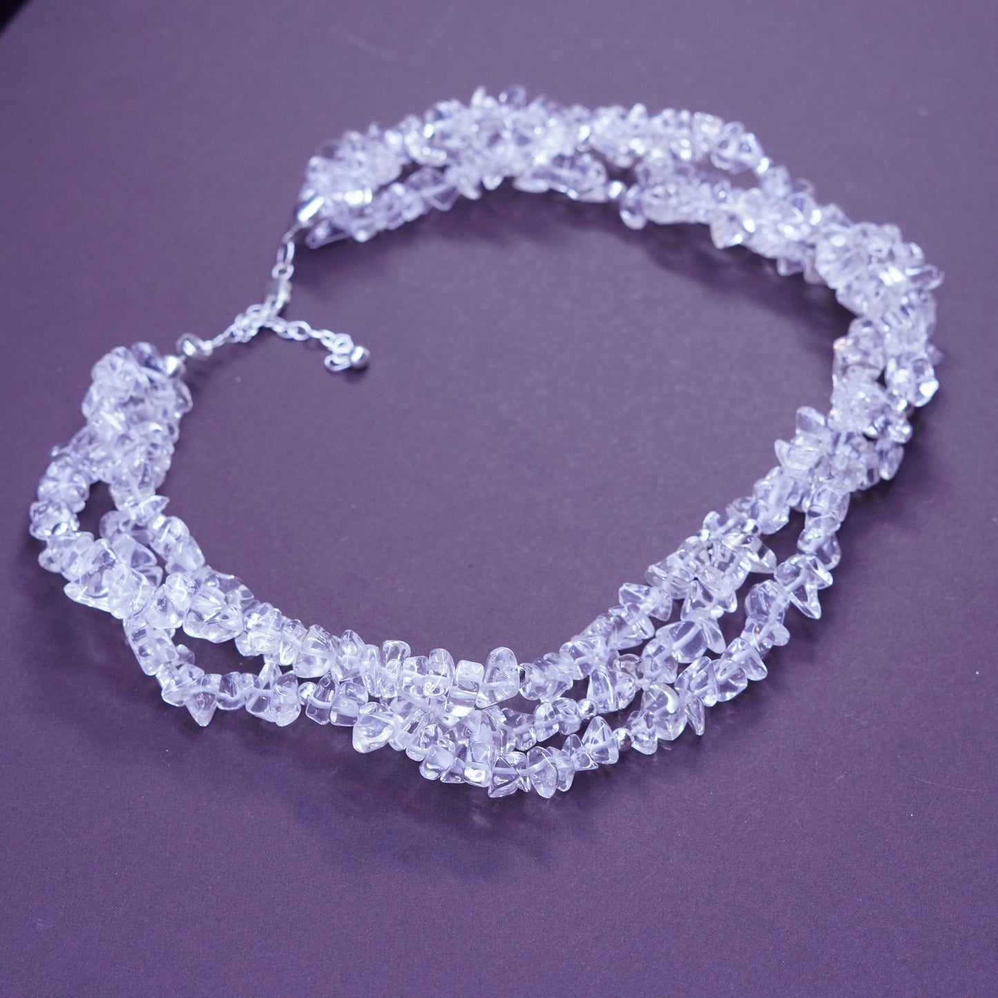 15+2”, triple strand handmade crystal beads necklace, Sterling 925 silver clasp