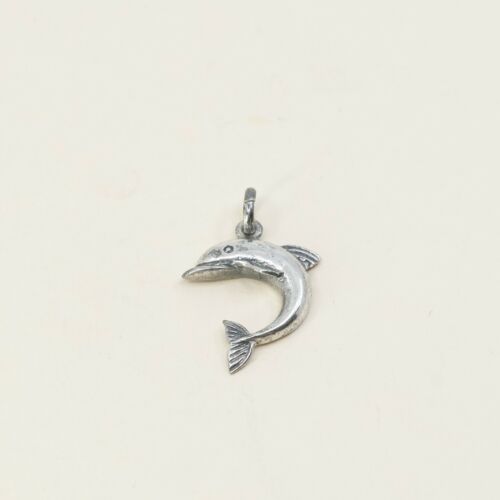 Vintage Sterling Silver Dolphin Pendant, Solid 925 Silver Fish Charm, Stamped