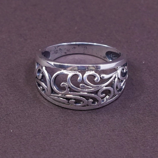 sz 8.5, vtg Sterling silver handmade ring, southwestern 925 filigree swirl band