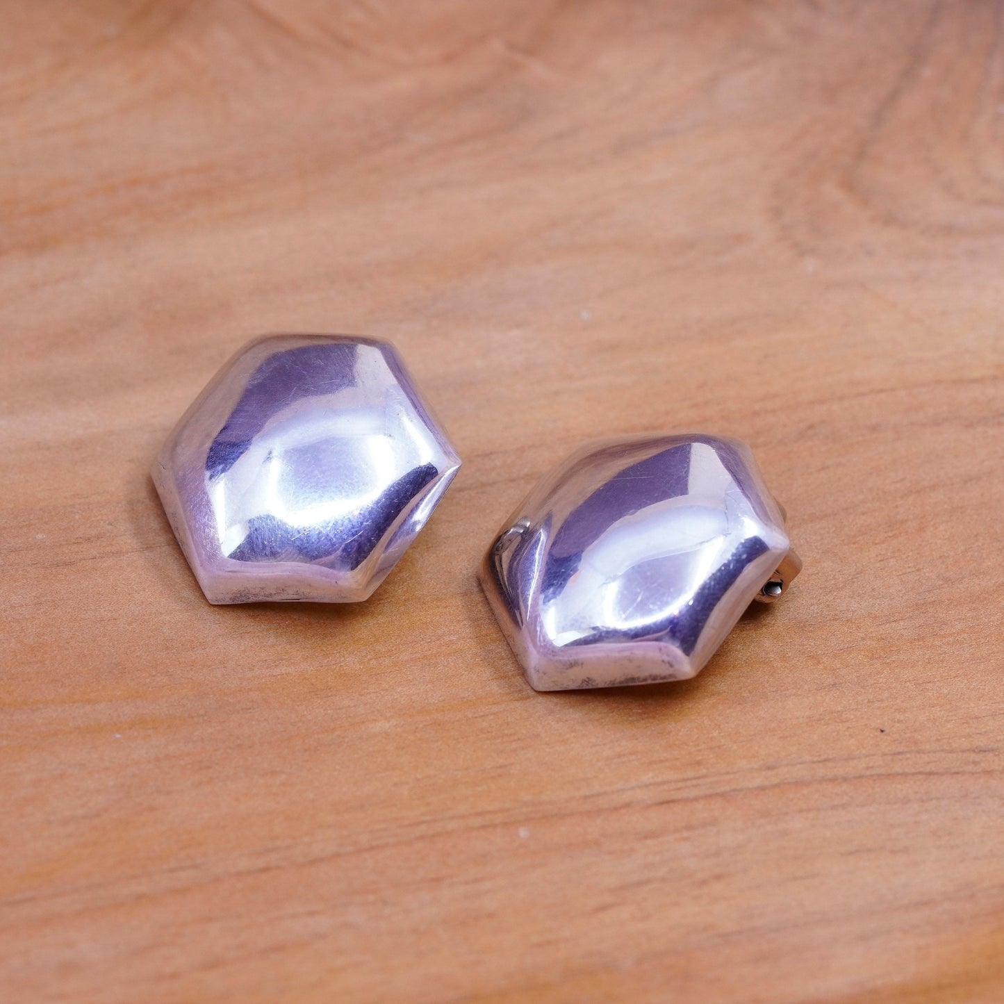 Vintage Sterling silver handmade earrings, 925 hexagram clip on