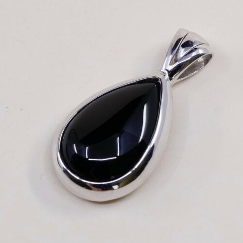 Vtg Interchangeable Sterling Silver Handmade Pendant solid 925 w/ Obsidian