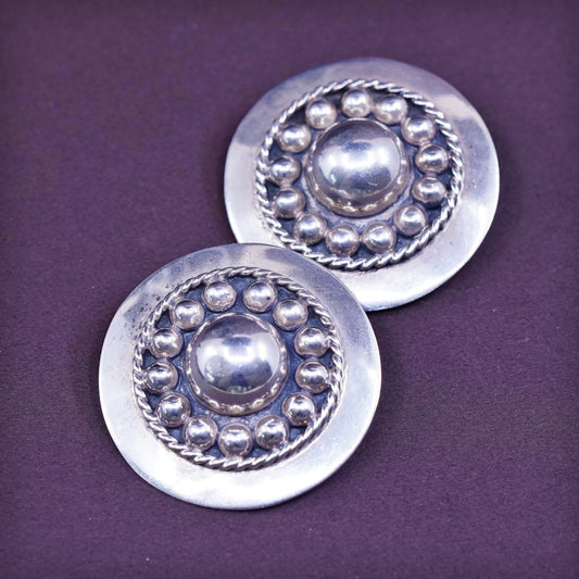 vtg Sterling silver handmade earrings, Mexico 925 clip on earrings w/ Bali