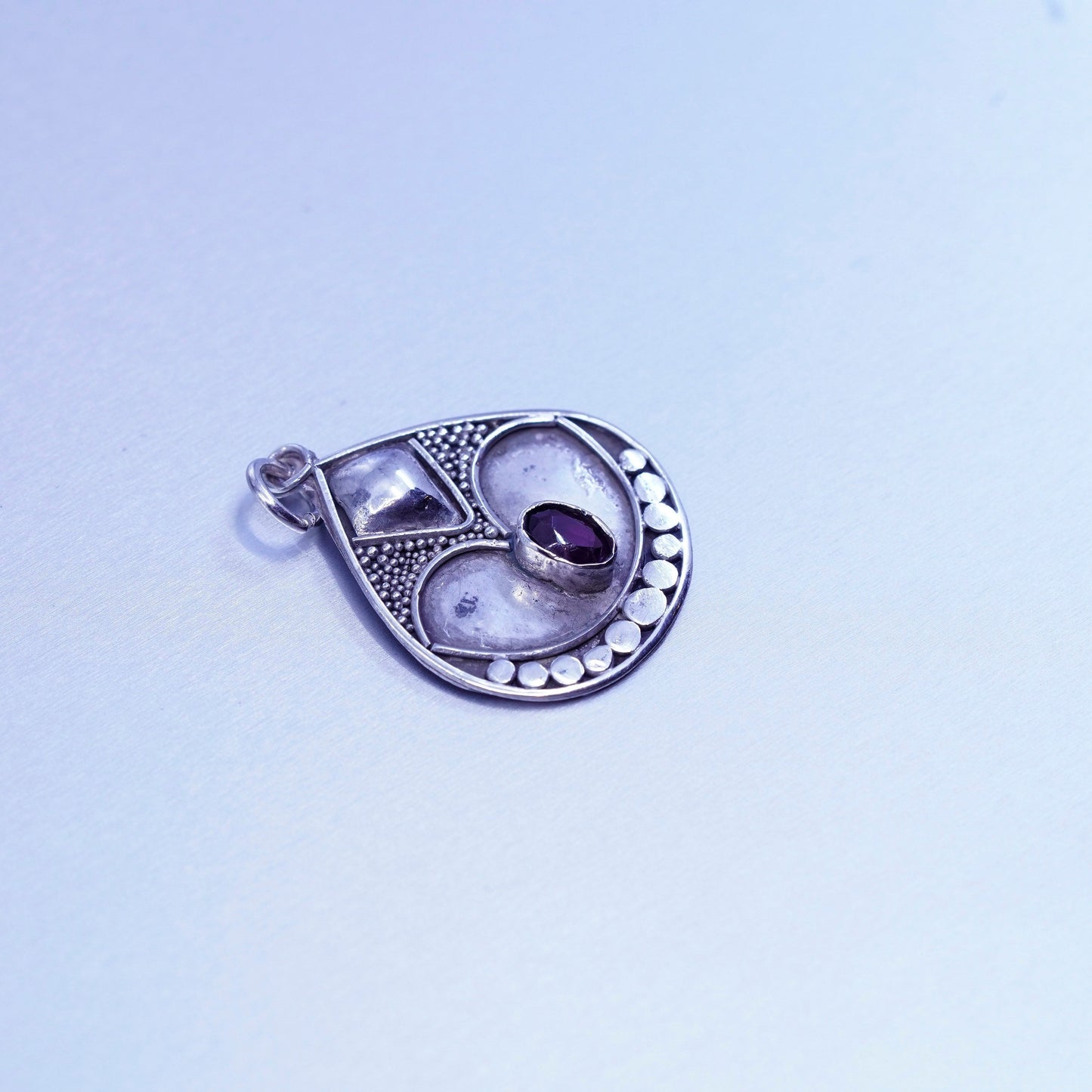 antique sterling 925 silver handmade charm teardrop pendant with amethyst