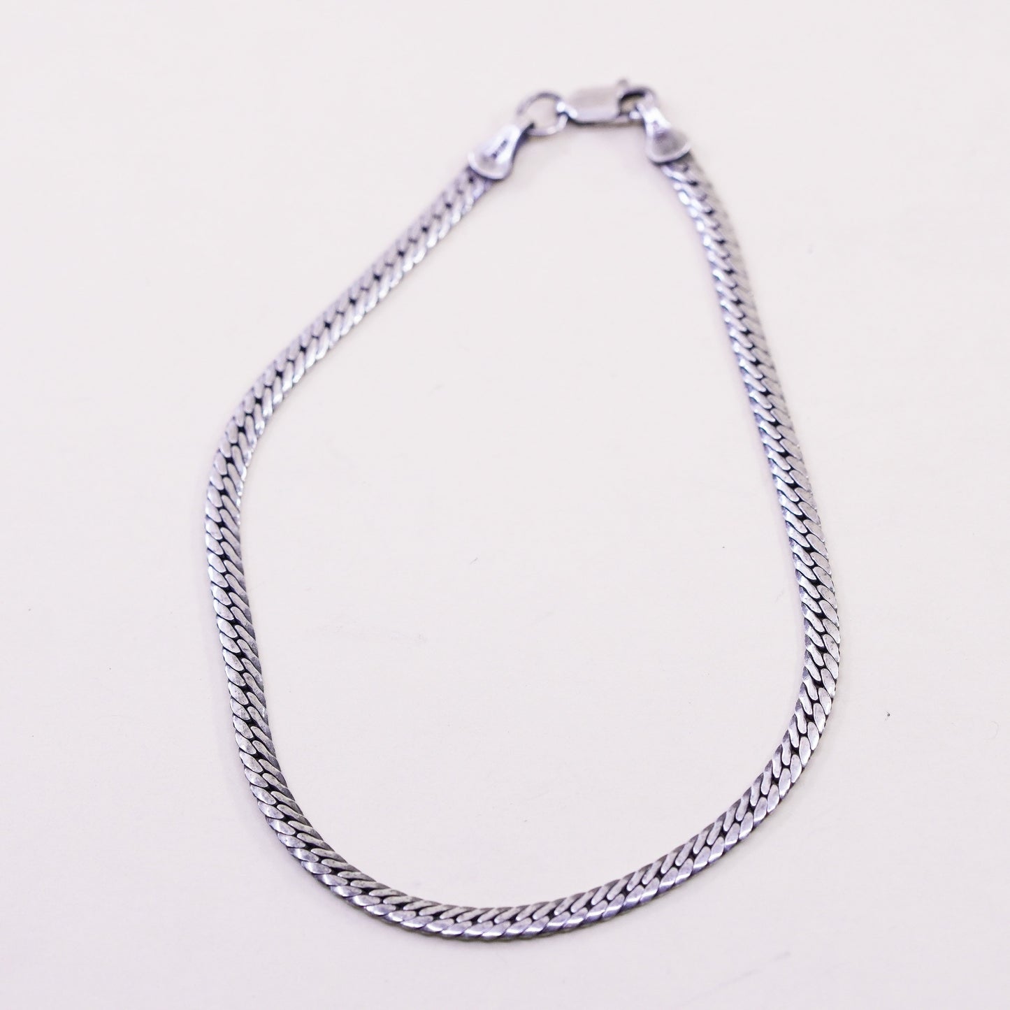 9”, 4mm, Vintage sterling silver flatten nugget bracelet, 925 chain anklet