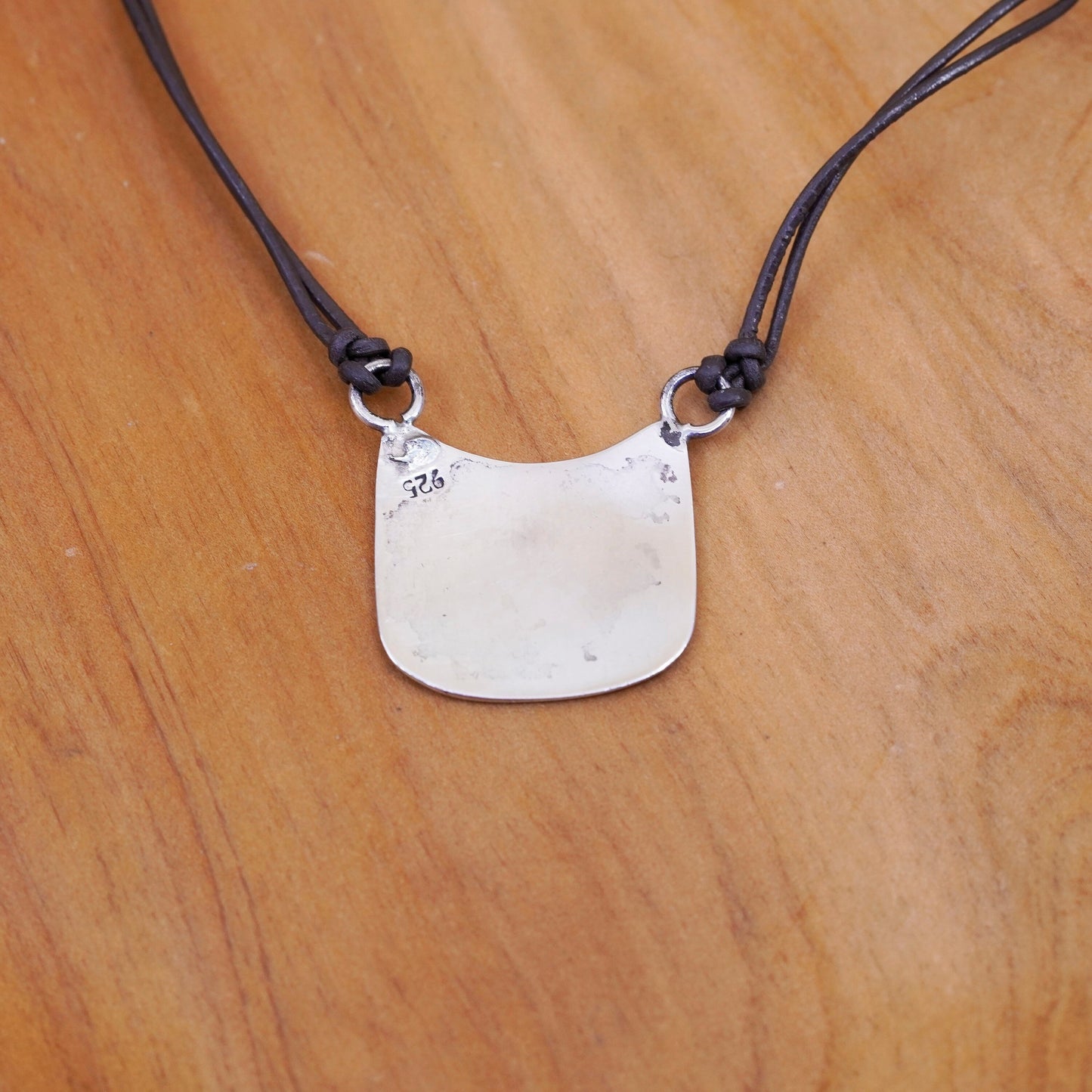 16”, Southwestern leather necklace, sterling 925 silver monogram DTT pendant