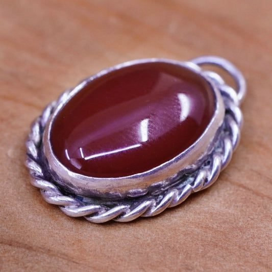 Vintage sterling 925 silver Handmade charm Pendant with oval Carnelian