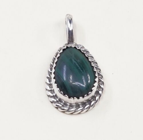 Vtg Sterling 925 Silver Handmade Pendant W/ Malachite, Stamped CT Sterling