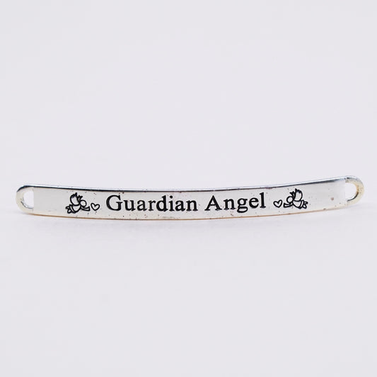 Sterling silver inspirational quote pendant, 925 bar w/ “guardian angel protect