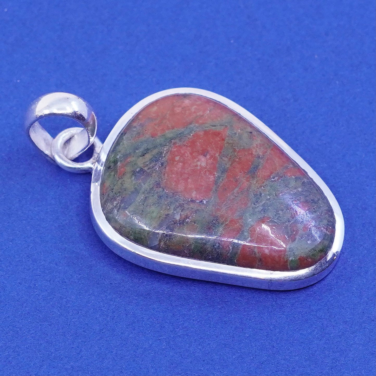 Vintage Mexico sterling 925 silver handmade pendant w/ jasper inlay