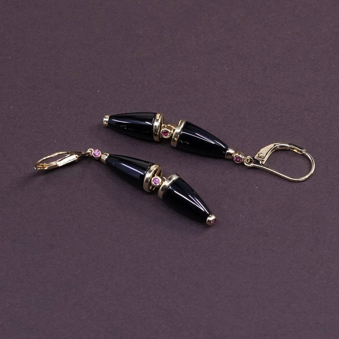 vtg vermeil, gold over Sterling silver handmade earrings, 925 w/ obsidian dangle