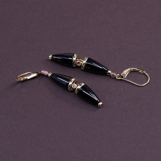 vtg vermeil, gold over Sterling silver handmade earrings, 925 w/ obsidian dangle