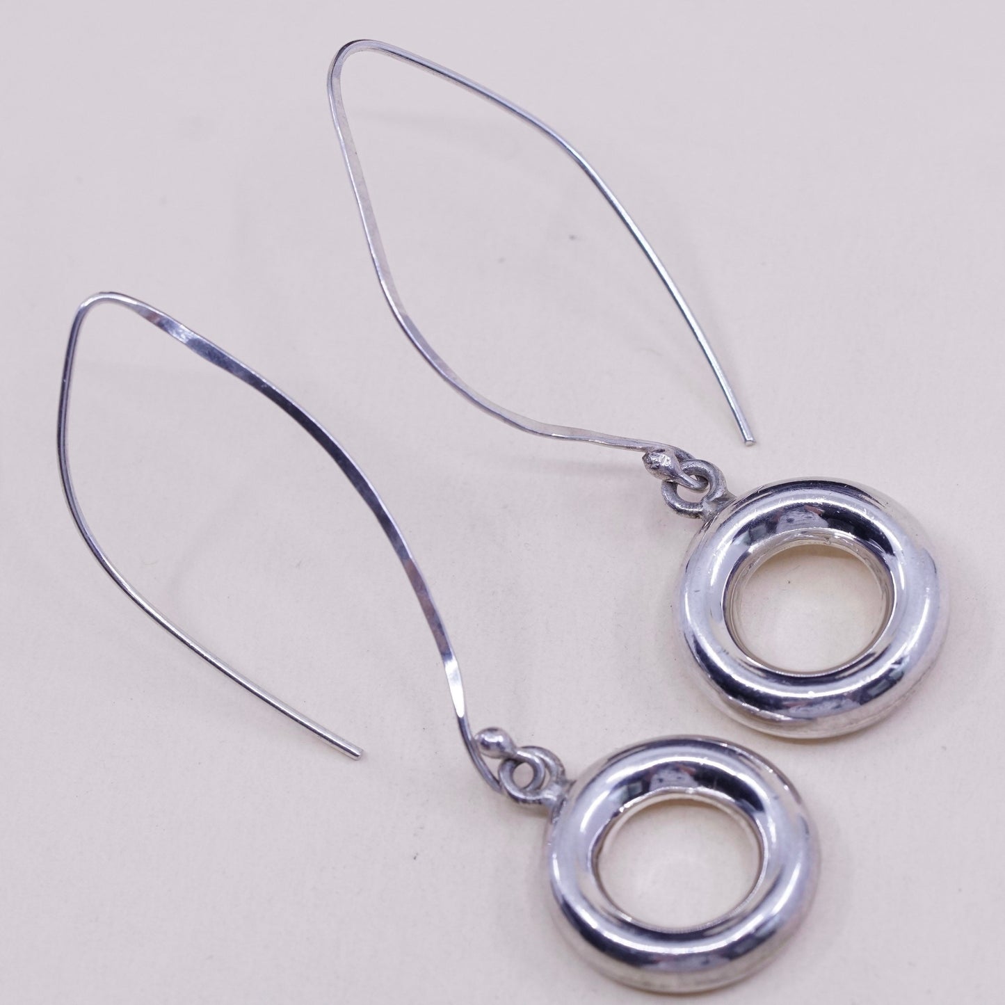 Vintage sterling silver handmade earrings, 925 circles dangle