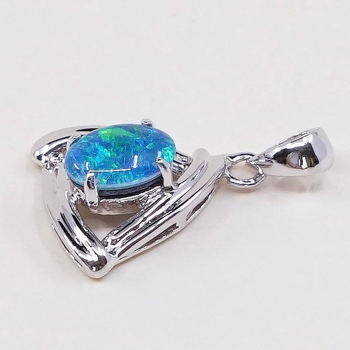 VTG Sterling silver handmade pendant, solid 925 silver with opal