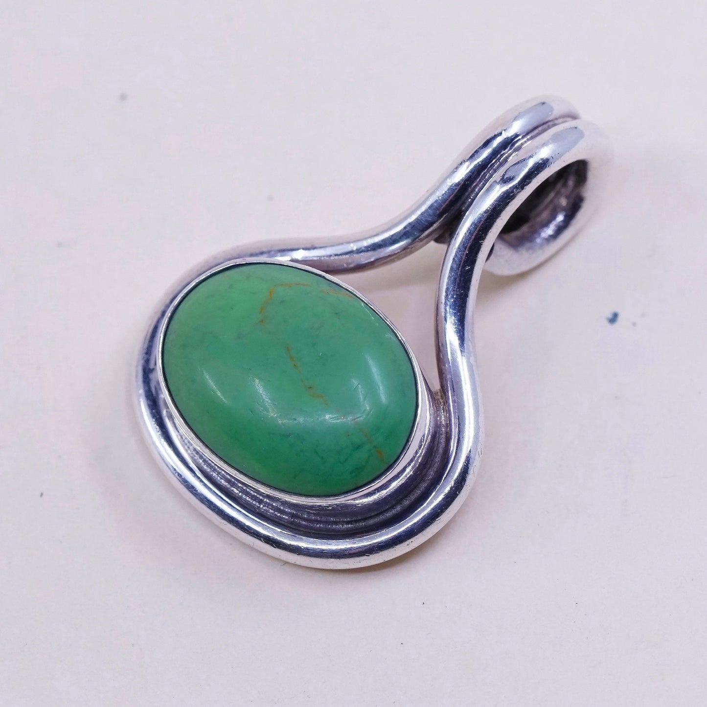 natives American sterling silver handmade pendant, taxco 925 w/ oval turquoise