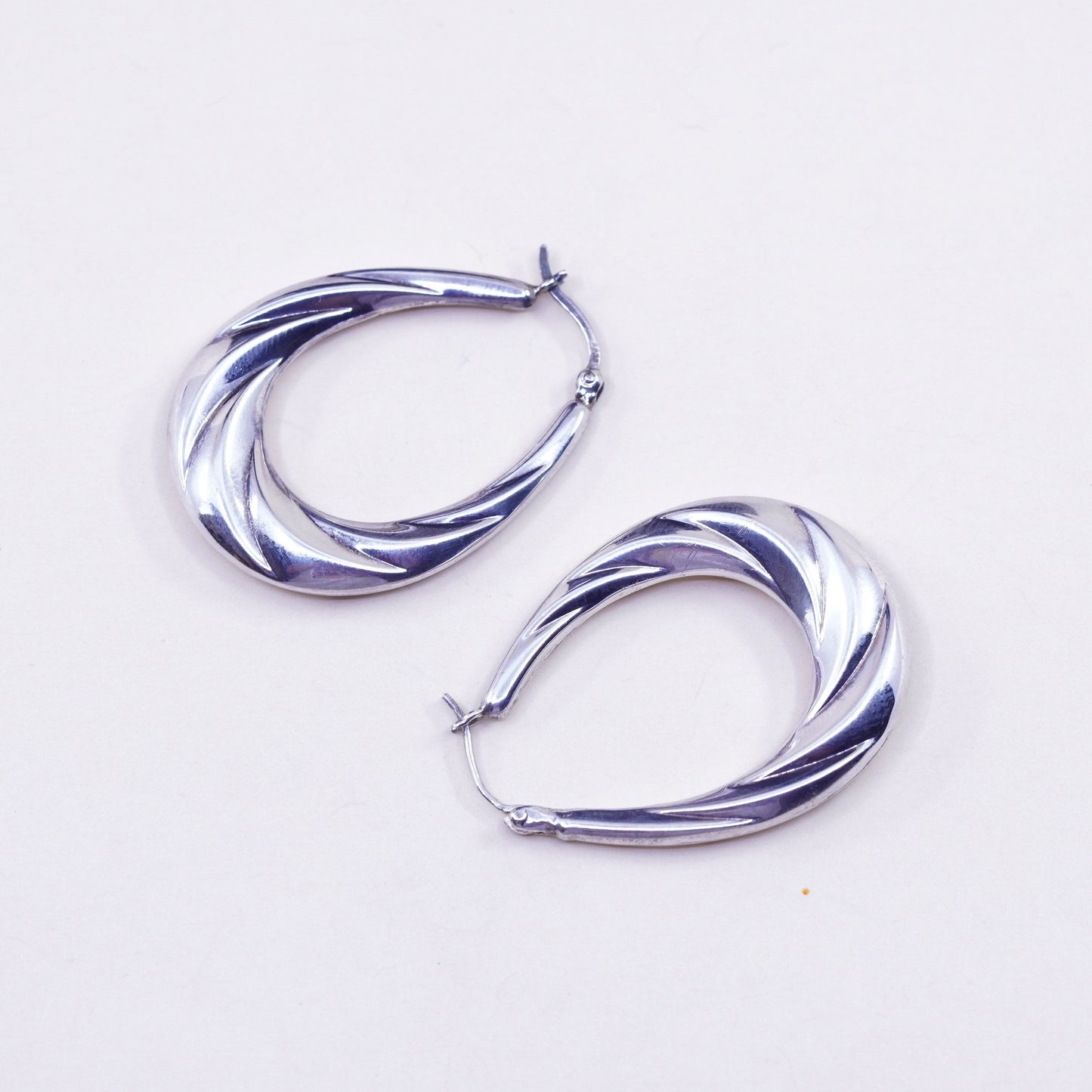 1.25” Vintage sterling 925 silver loop earrings, minimalist primitive hoops