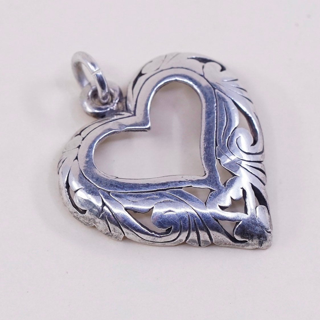 VTG Bali sterling silver handmade pendant, 925 filigree heart charm