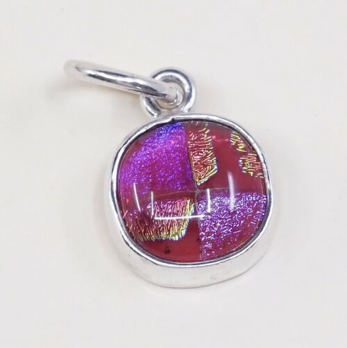 Vtg Sterling Silver Handmade Pendant, Mexico 925 Silver With Pink Foiled Glass