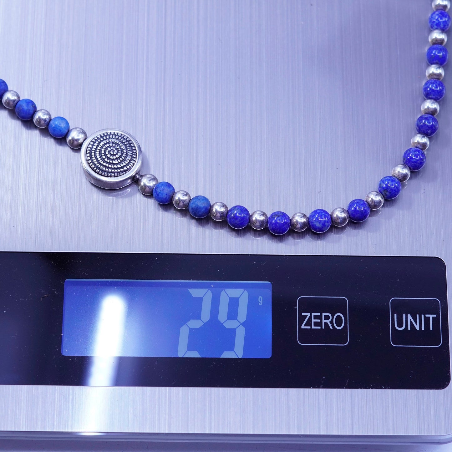 19”, Vintage Carolyn pollack Sterling 925 silver necklace lapis lazuli beads