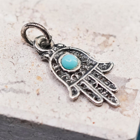 vtg sterling Silver Handmade Pendant, Native American 925 hand charm turquoise