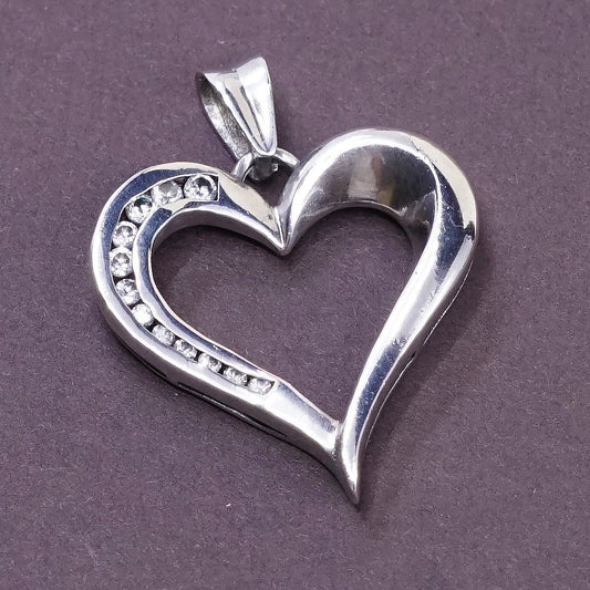 Sterling silver heart shaped pendant, 925 w/ clear Swarovski crystal