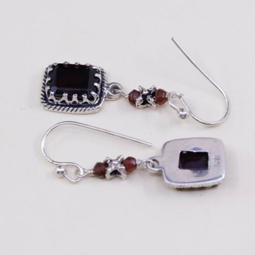 Vtg STERLING SILVER earrings with Oval ruby dangles stamped 925