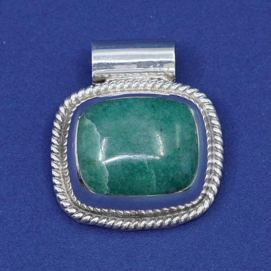 Vintage Sterling 925 silver handmade pendant with jade and cable