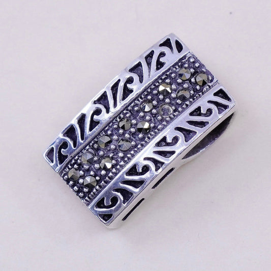 vintage sterling silver handmade pendant, 925 rectangular with marcasite