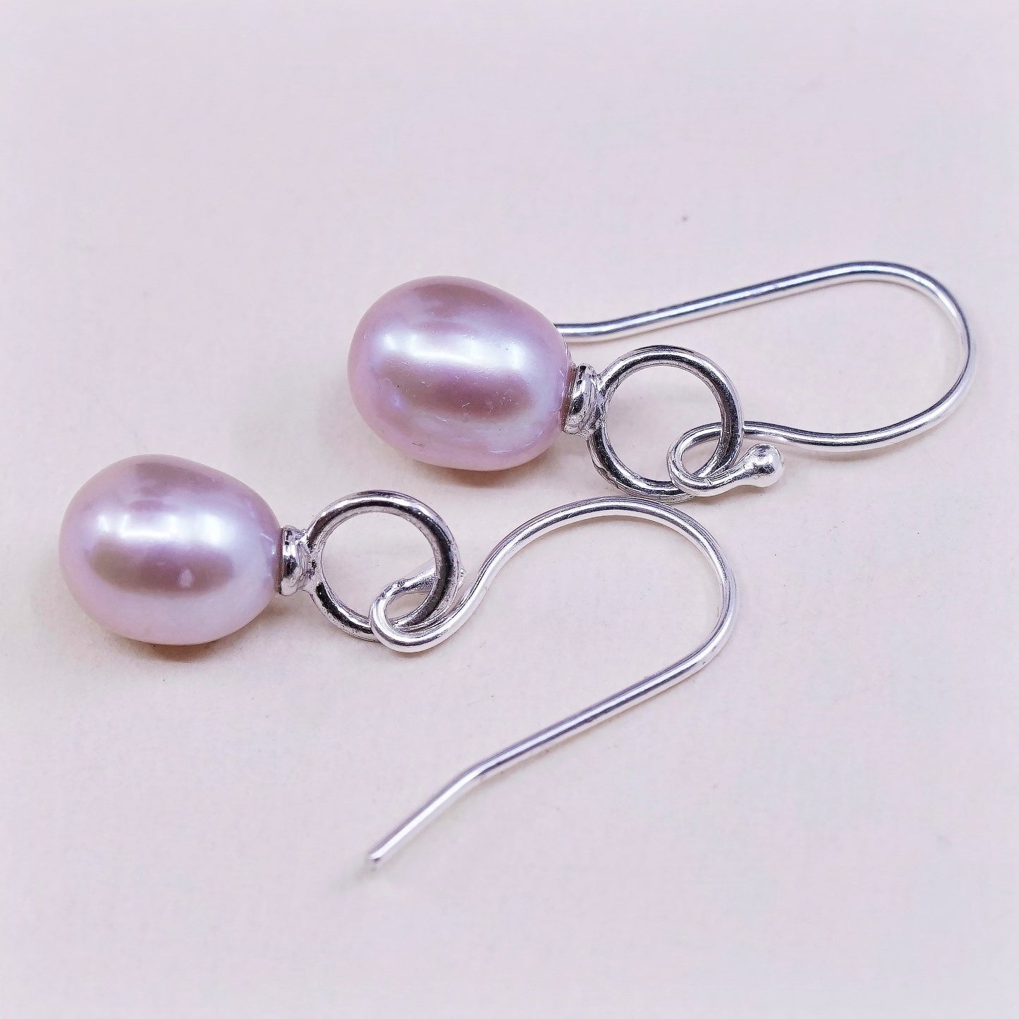 Sterling silver handmade earrings, 925 w/ oval freshwater pearl, silver tested