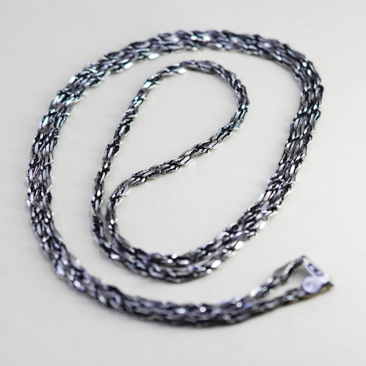 30”, 4mm, vintage Sterling silver necklace, 925 twisted rope chain