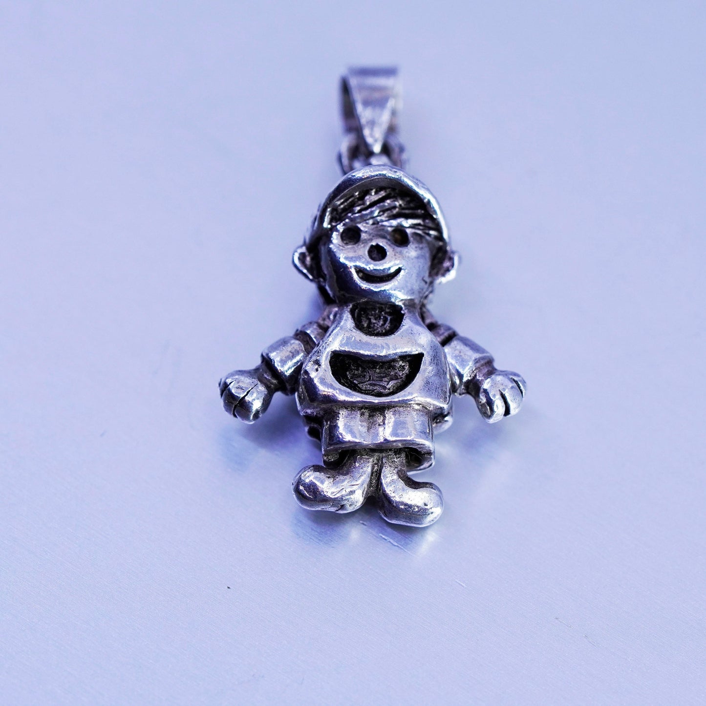 Antique Sterling silver handmade, 925 boy charm with movable arms and legs