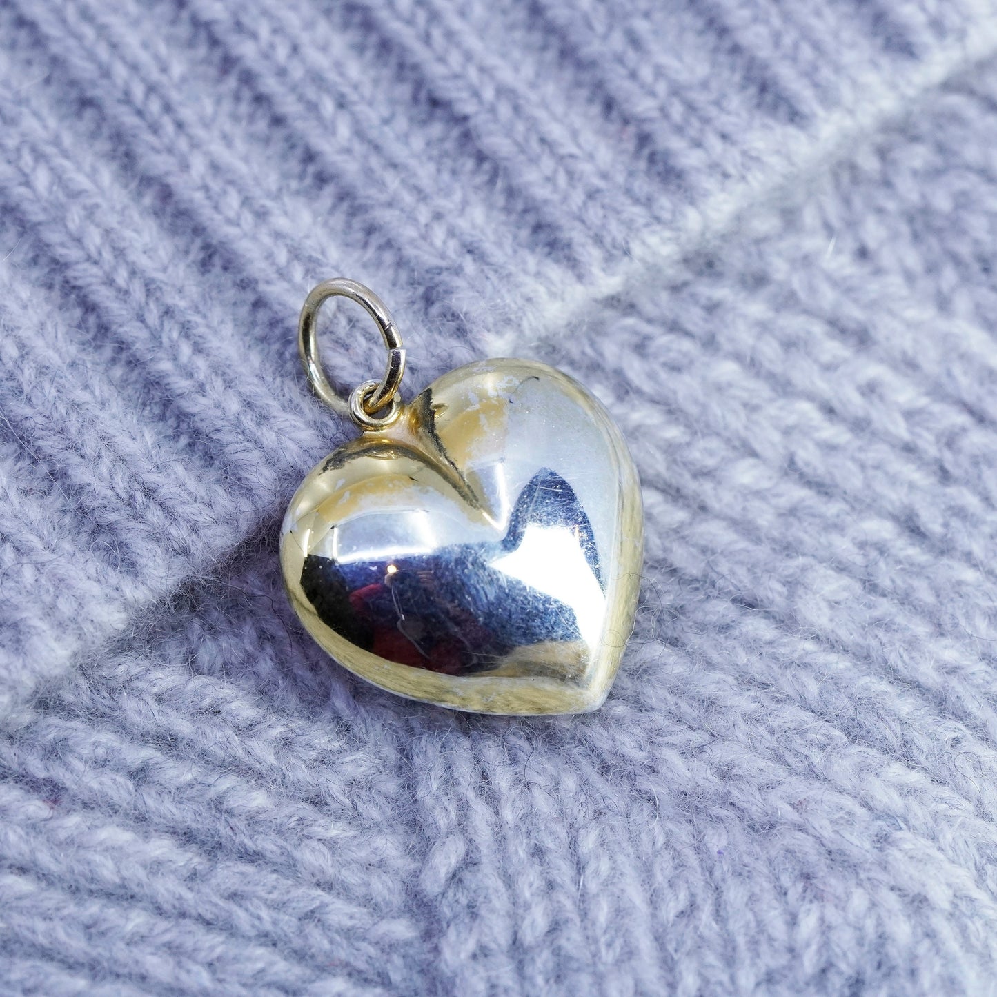 Vintage sterling 925 silver handmade puffy heart pendant