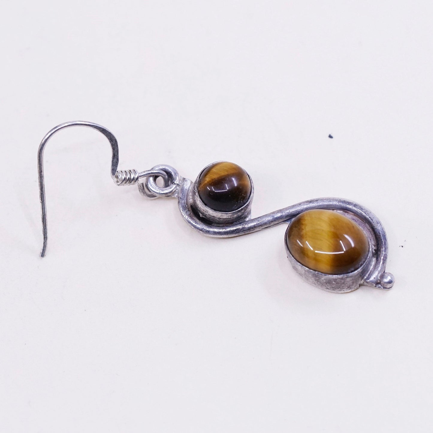 Vintage Sterling silver handmade earrings, 925 with tiger eye dangles