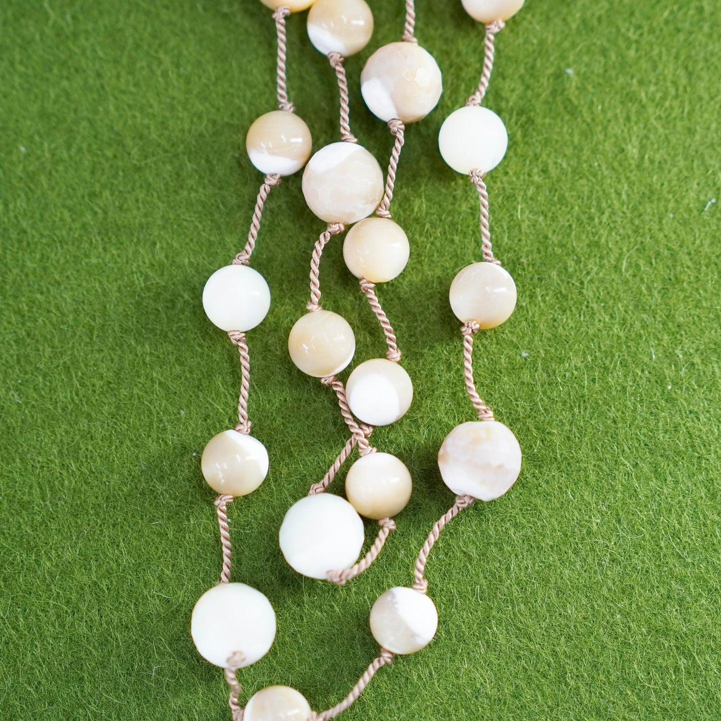 16”, vintage handmade necklace, linen thread with golden mother of pearl bead