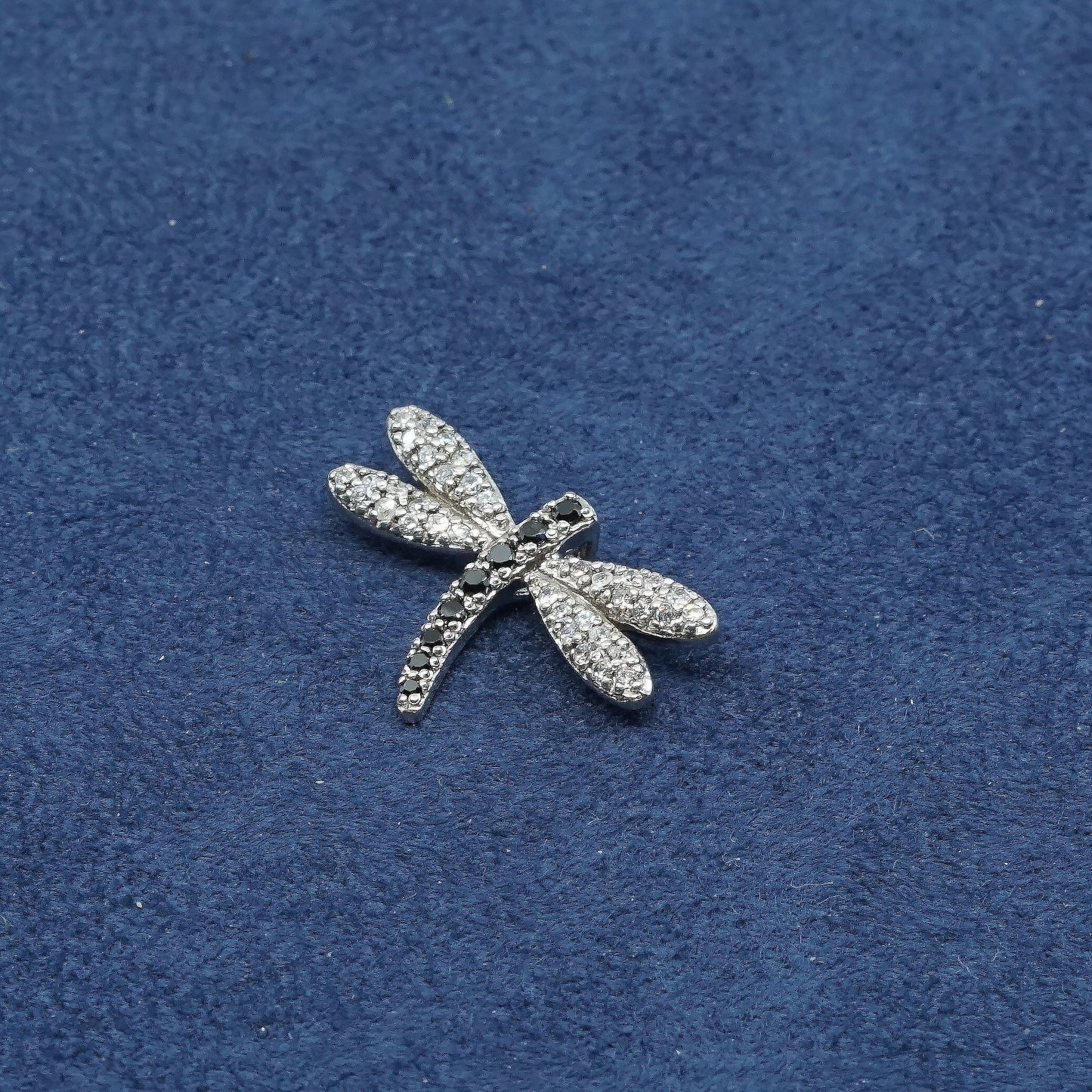 vtg Sterling 925 silver handmade dragonfly pendant w/ black N crystal