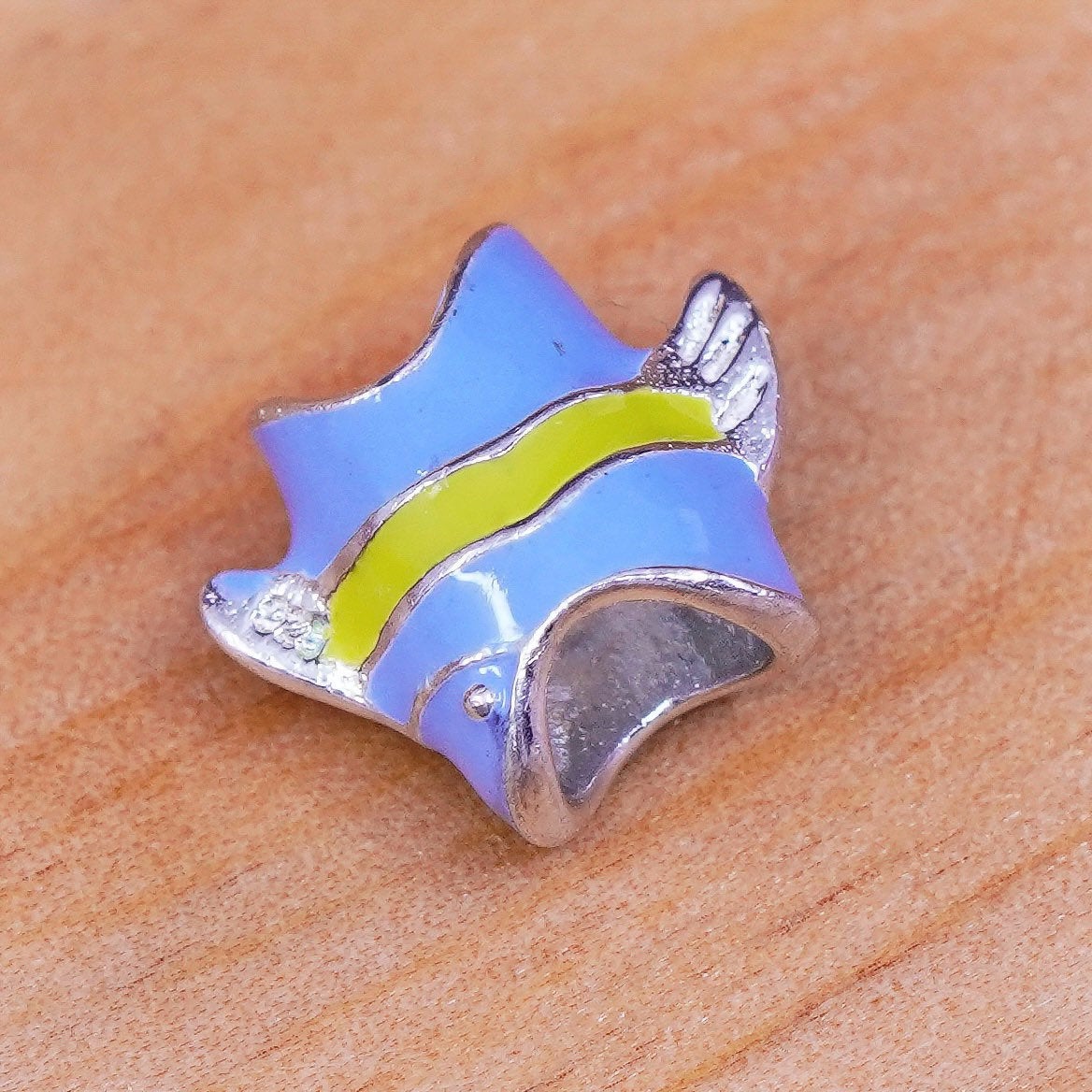 Vintage Sterling silver handmade charm, 925 colorful enamel fish pendant