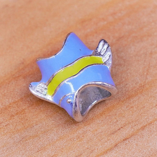 Vintage Sterling silver handmade charm, 925 colorful enamel fish pendant