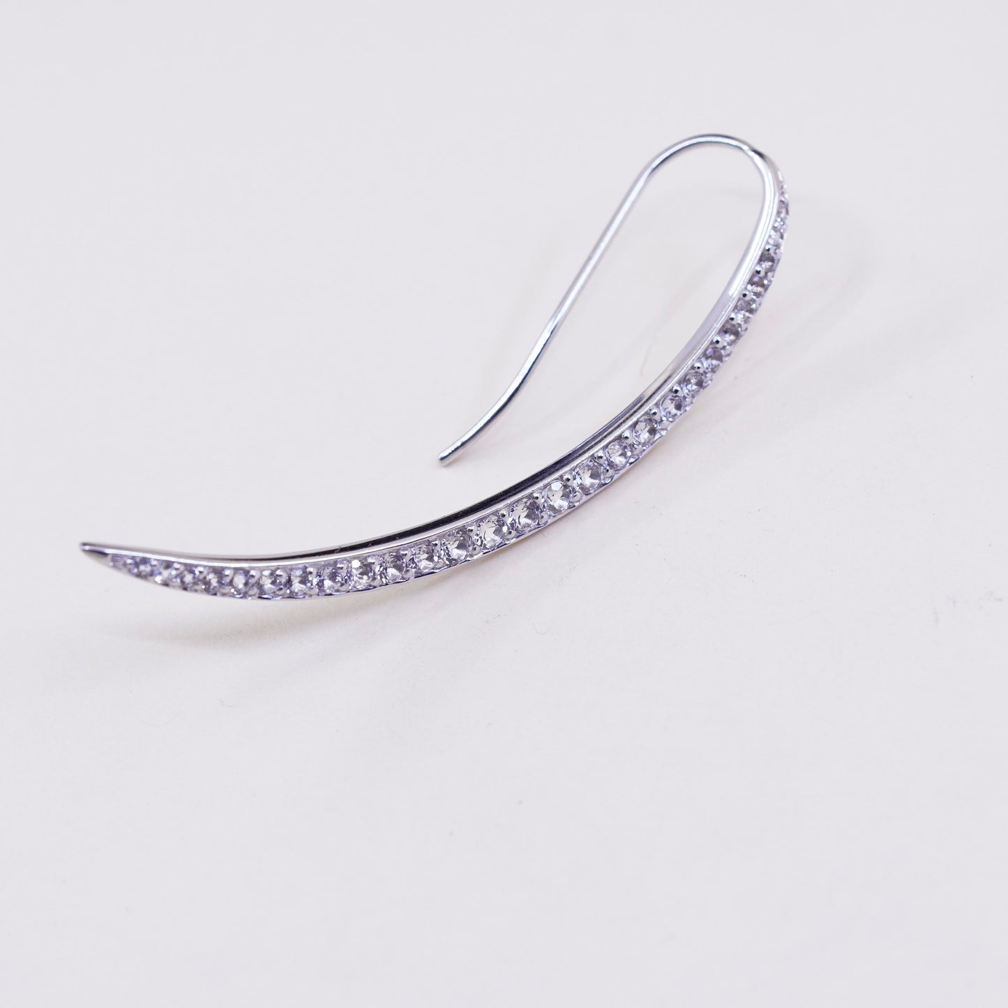 Vintage sterling silver extra long earrings, modern 925 silver curve with Cz