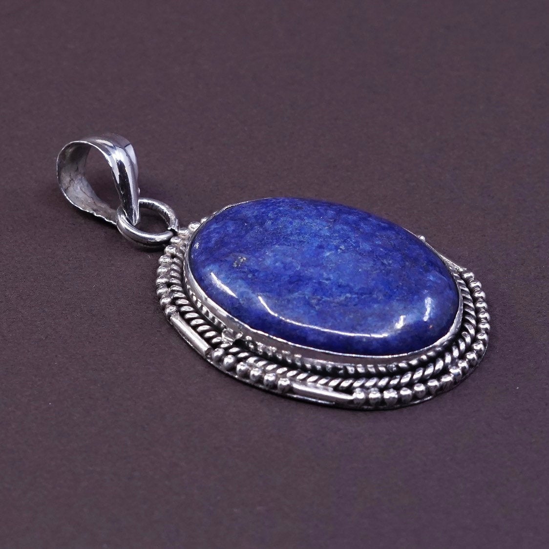 vtg Sterling silver handmade pendant, southwestern 925 w/ lapis lazuli N beads