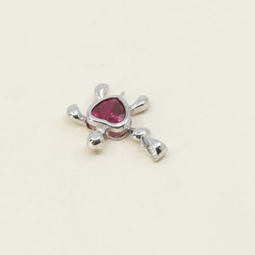 Vtg Sterling Silver Handmade turtle Pendant W/ Red Cz inlay, stamped 925